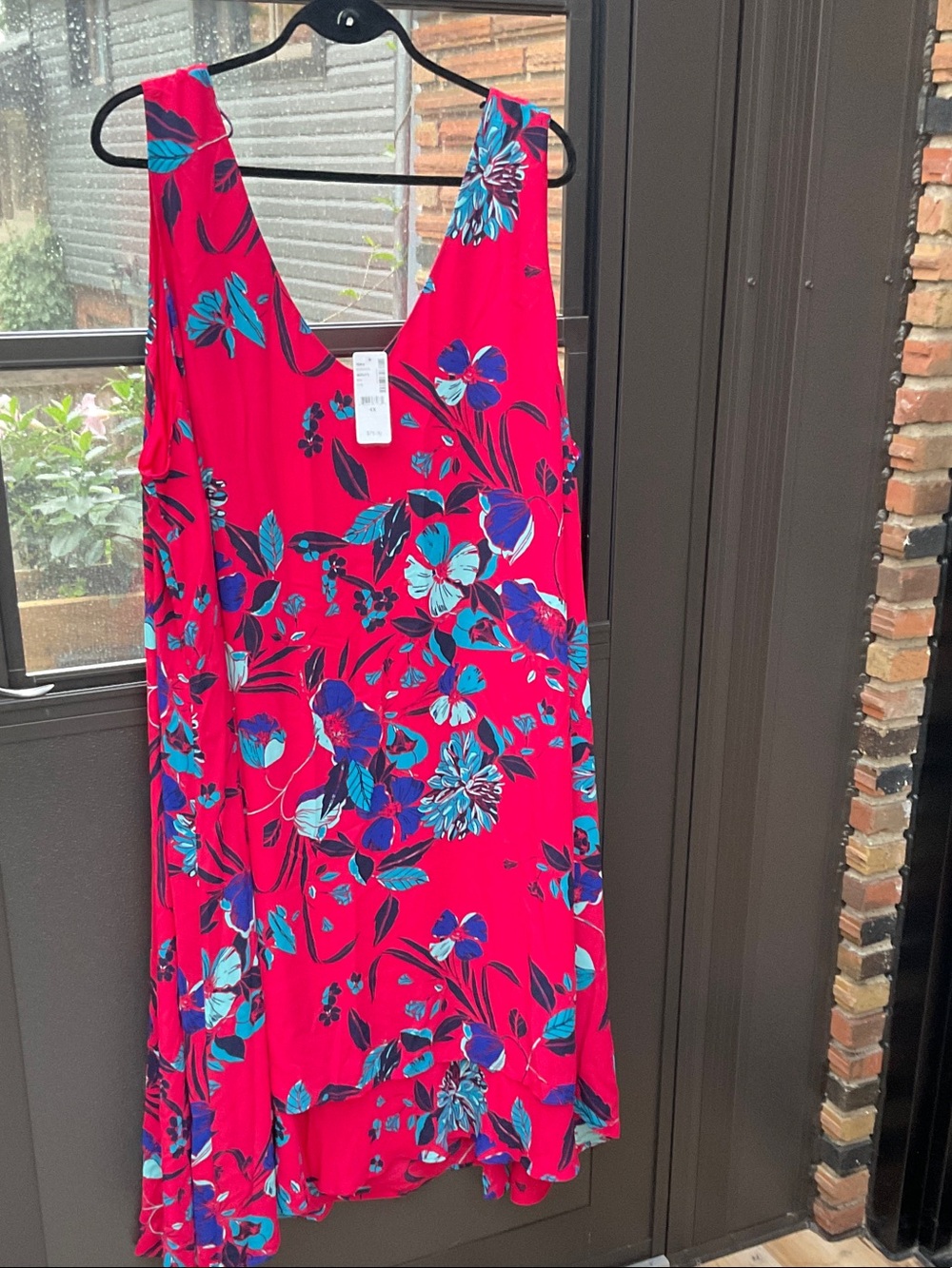 Penningtons Hot Pink Floral Midi Dress with Blue Accents NWT